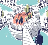 Zeichnung einer zukunftsorientierten Stadtgestaltung