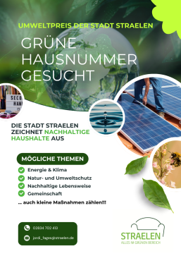 Umweltpreis 2026 - Grüne Hausnummer - 1 Umweltpreis der Stadt Straelen