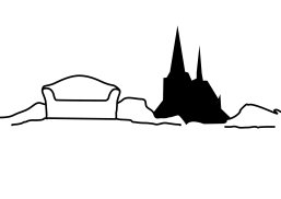 Grafik Jakobsweg Straelen Die Grafik "Jakobsweg Straelen" mit der Pfarrkirche St. Peter und Paul und der Grünen Couch.