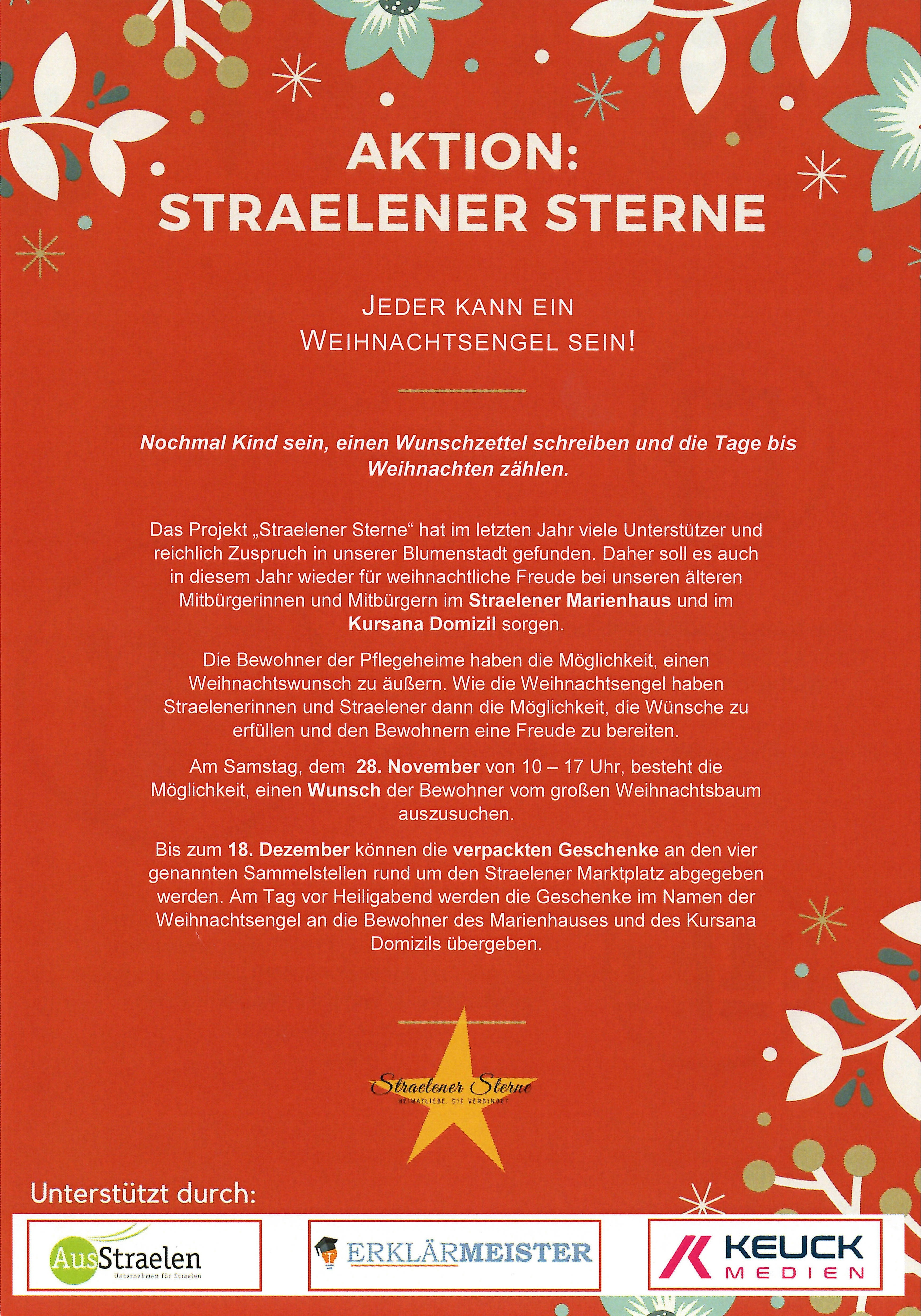 Flyer zur Aktion "Straelener Sterne", Vorderseite Flyer zur Aktion "Straelener Sterne", Vorderseite